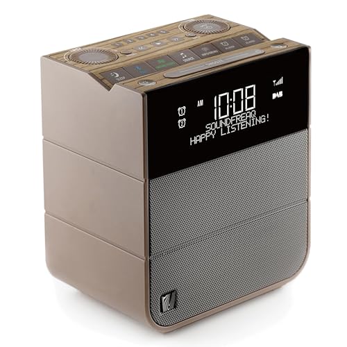 Soundfreaq Sound Rise DAB SFQ-17 Nachttischwecker Radio & Bluetooth-Lautsprecher, mit DAB+/FM-Radio, schnelles Aufladen über USB, Dual-Alarm, großer Bildschirm, Natur-Sound von Soundfreaq