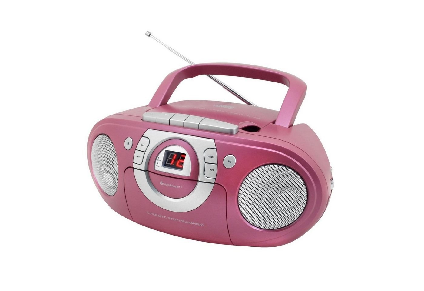 Soundmaster SCD5100PI tragbarer CD-Player Radiorecorder Kassettenrecorder AUX CD-Radiorecorder (Tragbarer CD-Player, Kinderradio, pink, boombox) von Soundmaster