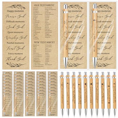 Spakon 100 Sets christliches Geschenk, Bulk-Bibelvers Stift, religiöse Schrift, Lesezeichen für Kirche, Gospel, Trakte, inspirierender Bambusstift, motivierendes Bibel-Lesezeichen für Frauen, von Spakon