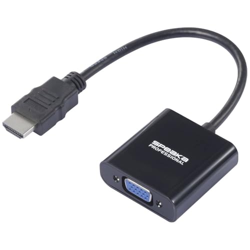 Speaka Professional HDMI/VGA/Klinke Adapter [1x HDMI-Stecker - 1x VGA-Buchse, Klinkenbuchse 3.5 mm] Schwarz 0.15 m von Speaka