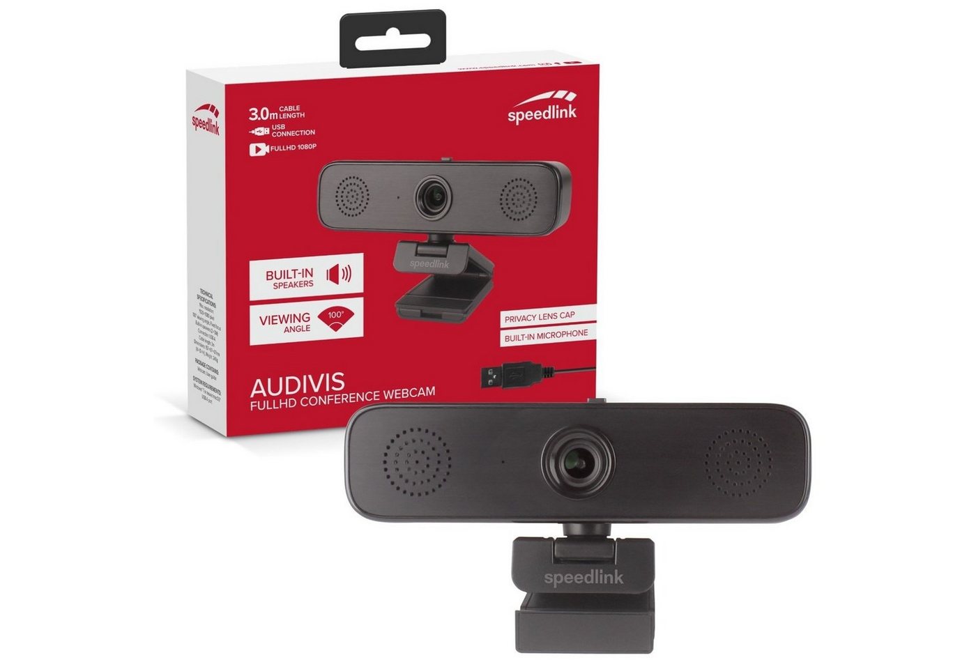 Speedlink AUDIVIS Videokonferenz Webcam Konferenz 100° Webcam (Für Video-Konferenz mit Mikrofon + Lautsprecher 1080p) von Speedlink