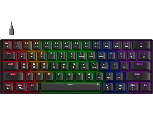 Speedlink Atmos - mechanische RGB Gaming Tastatur 60%, kabelgebunden, Brown Switches, robuste Stahlplatte, USB-C Kabel abnehmbar, Hintergrundbeleuchtet, US Layout englisch QWERTY, schwarz von Speedlink