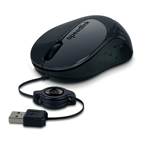 Speedlink BEENIE Mobile Mouse silent - kompakte Maus kabelgebunden USB, einstellbare Kabellänge mit Kabeleinzug, leiser Klick, schwarz von Speedlink