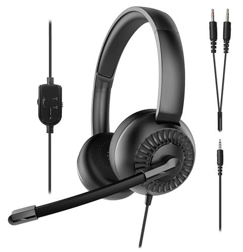 Speedlink METIS Stereo-Headset – leichtes Headset kabelgebunden mit Mikrofon und Kabelfernbedienung, Büro und Home-Office, 3,5 mm-Klinkenanschluss inkl. Y-Adapter, Aufbewahrungstasche, schwarz von Speedlink