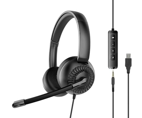 Speedlink METIS USB Stereo-Headset – leichtes Headset kabelgebunden mit Mikrofon und Kabelfernbedienung, USB-A- und 3,5 mm-Klinkenanschluss, Büro und Home-Office, Aufbewahrungstasche, schwarz von Speedlink