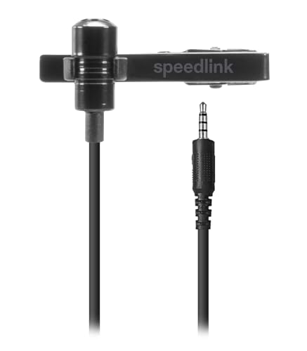Speedlink SPES Ansteckmikrofon mit Kabel Klinke 3,5mm - Lavalier Mikrofon mit Klinkenstecker, Clip-On Mikrofon, Abnehmbarer Metall-Halteklipp, Rauschunterdrückung, schwarz von Speedlink