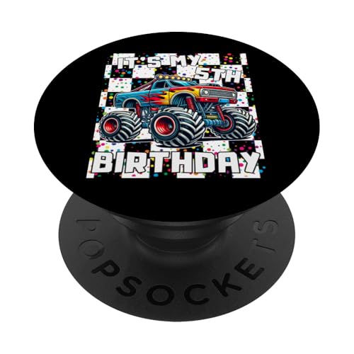 5. Geburtstag Shirt Rennauto Flagge Geburtstag Shirt LKW Flagge PopSockets Klebender PopGrip von Speedy Celebrations Little Car Racer Birthday Wear