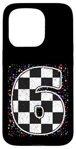 Hülle für iPhone 15 Pro 6. Geburtstag Shirt Rennauto Flagge Geburtstag Shirt LKW Flagge von Speedy Celebrations Little Car Racer Birthday Wear