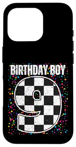 Hülle für iPhone 16 Pro 9. Geburtstag Shirt Rennwagen Flagge Geburtstag Shirt LKW Flagge von Speedy Celebrations Little Car Racer Birthday Wear