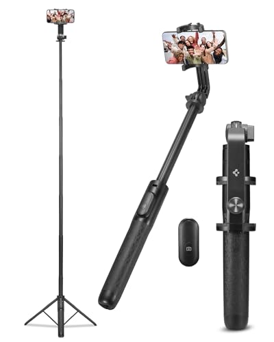 Spigen 160CM Selfie Stick Stativ 360° Drehbar Wondersnap mit Drahtlose Bluetooth-Fernbedienung Kompatibel mit iPhone 15 14 13 Pro Max, Samsung Galaxy Smartphones, GoPro -Schwarz von Spigen