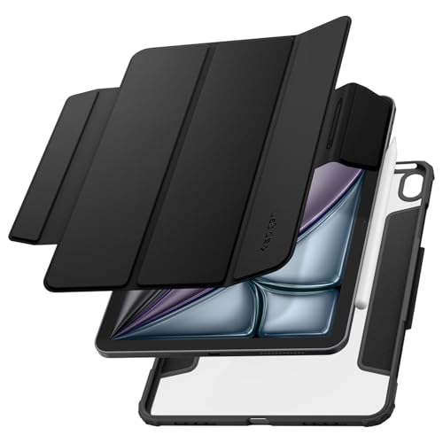 Spigen AirSkin Pro Hülle Kompatibel mit iPad Air 6. M2 (2024) / 5. (2022) / 4. Generation (2020) 11 Zoll und 10.9 Zoll Case mit abnehmbarem magnetischem Deckel - Schwarz von Spigen