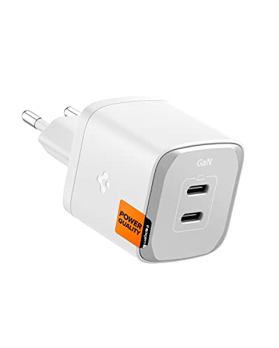 Spigen GaN III 452 Total 45W 2 Ports Dual USB C Wandladegerät PD 3.0 PPS Ladeblock Adapter Kompatibel mit Galaxy S24/S23/S22 iPhone 15 14 Plus Pro Max 13 12 Mini iPad Air Pro Pixel und mehr von Spigen