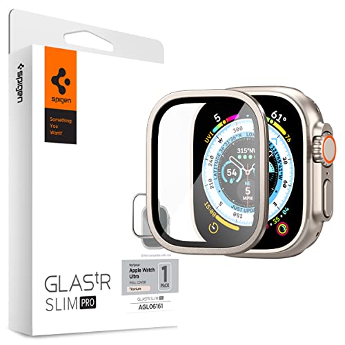 Spigen Glas.tR Slim Pro Schutzfolie kompatibel mit Apple Watch Ultra 2, Apple Watch Ultra, 49mm, Titanium, Kratzfest, Touch Responsiv, 9H Härte Folie von Spigen