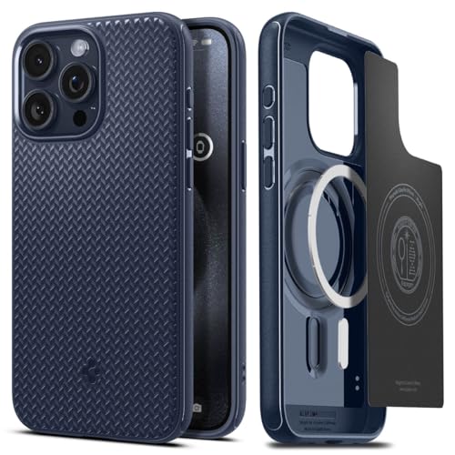 Spigen Hülle für iPhone 15 Pro Mag Armor MagFit Kompatibel mit MagSafe -Navy Blue von Spigen