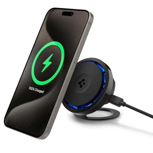 Spigen OneTap Pro 3 Cryomax Qi2 15W MagSafe Ladegerät mit ausklappbarem Ständer, Kabellose Stand Ladestation【Handykühlung】 Kompatibel mit iPhone 16 16e 15 14 13 12 Pro Max Plus - Schwarz Spigen OneTap Pro 3 Cryomax Qi2 15W MagSafe Ladegerät mit ausklappbarem Ständer, Kabellose Stand Ladestation【Handykühlung】 Kompatibel mit iPhone 16 16e 15 14 13 12 Pro Max Plus - Schwarz von Spigen