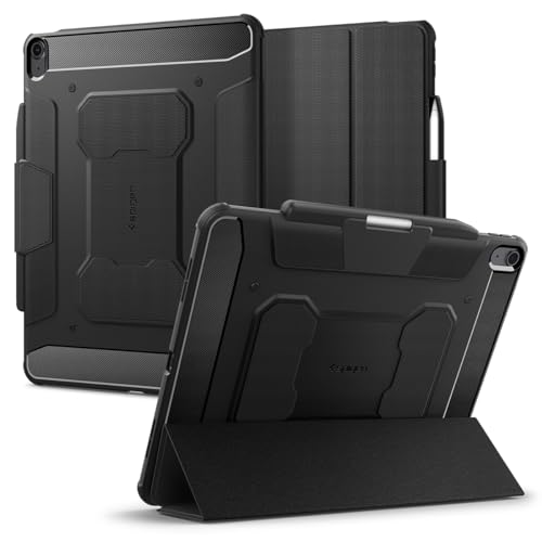 Spigen Rugged Armor Pro Hülle für iPad Air 13 Zoll 1.Generation (2024) Case mit Stifthalter Auto Schlaf/Wach Funktion stoßfeste Schutzhülle mit veganem Veloleder - Schwarz von Spigen