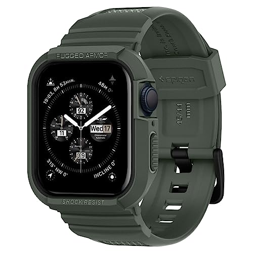 Spigen Rugged Armor Pro Hülle mit Armband Kompatibel mit Apple Watch Serie 9/8/7(45mm) 6/5/SE(44mm) - Militärgrün von Spigen