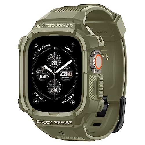 Spigen Rugged Armor Pro Hülle mit Armband Kompatibel mit Apple Watch Ultra 2 (2023) / Ultra (2022) 49mm - Vintage Khaki von Spigen