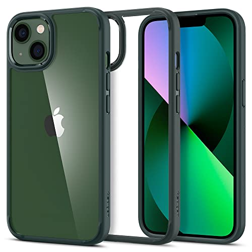 Spigen für iPhone 13 Ultra Hybrid Hülle [Anti-Yellowing] Case Handyhülle Schutzhülle Cover Transparent Durchsichtig Dünn Slim -Midnight Green von Spigen