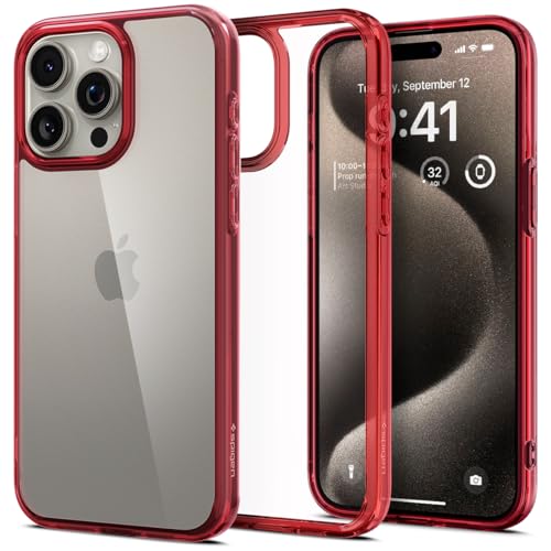Spigen für iPhone 15 Pro Max Ultra Hybrid Hülle [Anti-Yellowing] Case Handyhülle Schutzhülle Cover Transparent Durchsichtig Dünn Slim -Deep Red von Spigen