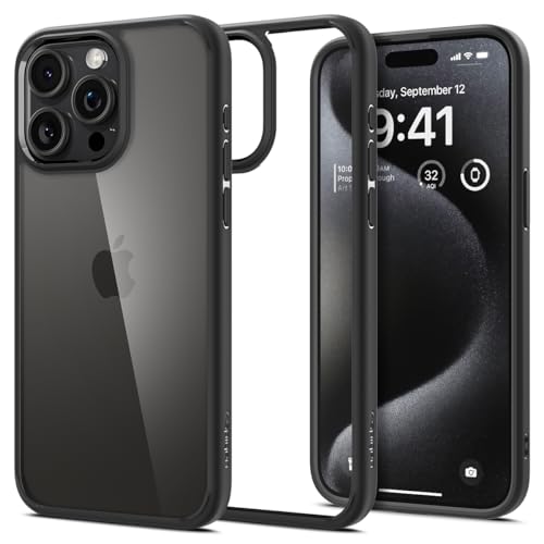 Spigen für iPhone 15 Pro Ultra Hybrid Hülle [Anti-Yellowing] Case Handyhülle Schutzhülle Cover Transparent Durchsichtig Dünn Slim -Matte Black von Spigen