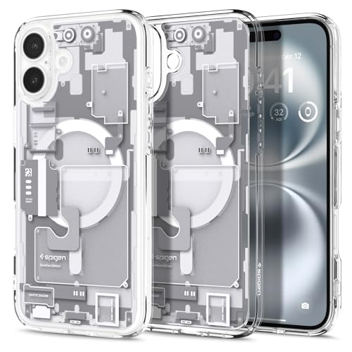 Spigen für iPhone 16 Hülle [Anti-Yellowing] Ultra Hybrid MagFit Case Handyhülle Transparent Dünn Slim Kompatibel mit MagSafe -Zero One White von Spigen