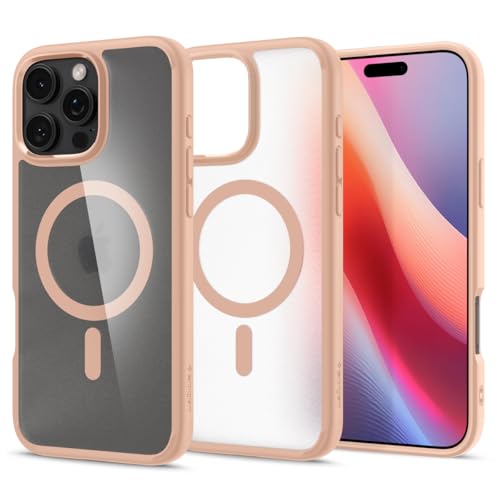 Spigen für iPhone 16 Pro Hülle [Anti-Yellowing] Ultra Hybrid MagFit Case Handyhülle Transparent Dünn Slim Kompatibel mit MagSafe -Frost Rose Titanium von Spigen