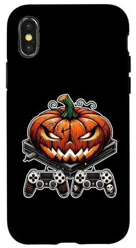 Hülle für iPhone X/XS Video Gamer Halloween Jungen Skelett Zombie Gruseliger Kürbis von Spooky Halloween Gamers Gifts Halloween Party Wear