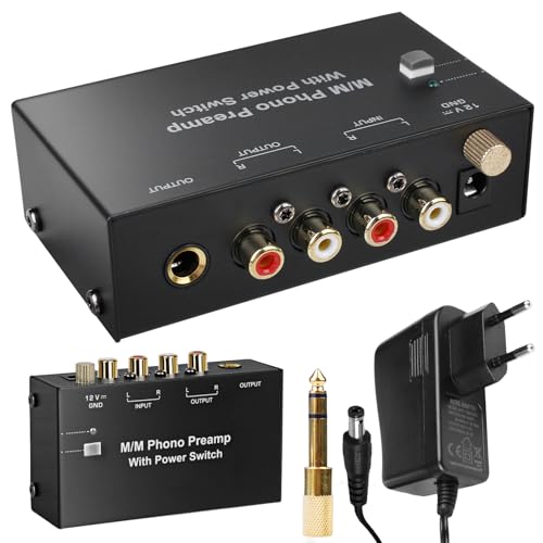 Phono Vorverstärker Plattenspieler, Phono Preamp für Plattenspieler mit MM-Abtast-Systemen, RCA Input & Output, Verstärker Stereo mit Pegel, Schwarz von Sporgo