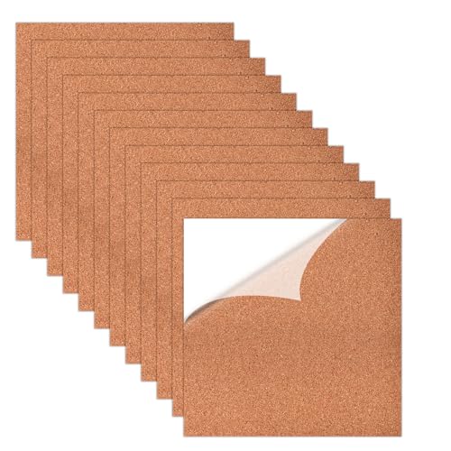 Sporgo 12 Stück Selbstklebende Korkplatten: Korkplatte 30x30cm Kork Platten, 1mm Dick Korkplatte Selbstklebend für DIY Kunsthandwerk, Memoboards, Wanddekoration und Pinnwände von Sporgo