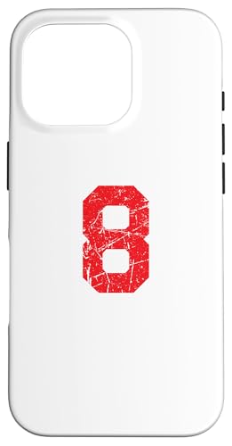 Hülle für iPhone 16 Pro Nummer #8 Sportrote Distressed-Uni-Nummer von Sportlegenden