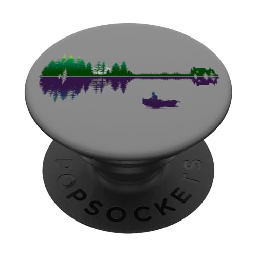 Gitarrenförmige Bäume, See, Reflexion auf Dingy Boat Cabin Moon PopSockets mit austauschbarem PopGrip von Sports Camping Hiking Outdoor Adventures