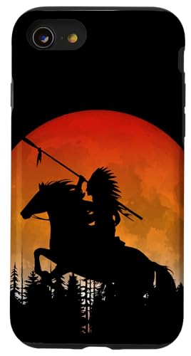 Hülle für iPhone SE (2020) / 7 / 8 Indianer zu Pferd Silhouette von Bäumen und Mond von Sports Camping Hiking Outdoor Adventures