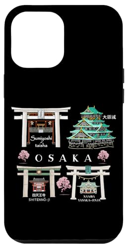 Hülle für iPhone 14 Pro Max Osaka, Sehenswürdigkeiten, Burg, Schreine, Tempel, Zeichnung von Sprachshirts