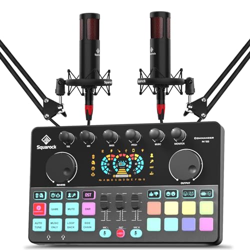Podcast Equipment Bundle for 2, Audio Interface DJ Mixer All-In-One with 48V Condenser Microphone Studio Equipment For Streaming COMMANDER M100 von Squarock