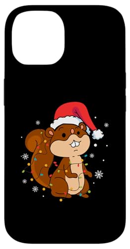 Hülle für iPhone 14 Eichhörnchen mit Weihnachtsmannmütze, Schneeflocken, Weihnachtsbeleuchtung von Squirrel Santa Claus Christmas Apparel