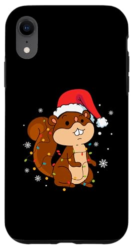 Hülle für iPhone XR Eichhörnchen mit Weihnachtsmannmütze, Schneeflocken, Weihnachtsbeleuchtung von Squirrel Santa Claus Christmas Apparel