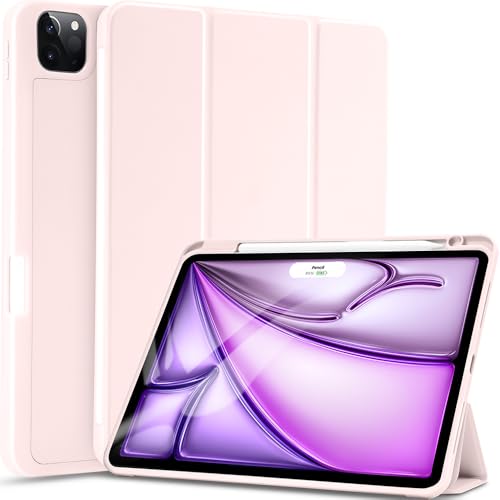 Sripns Hülle mit Stifthalter für iPad Air 13 Zoll Hülle M2 (2024) und iPad Pro 12.9 Zoll (2022/2021, 6./5.Gen), TPU Flexible Rückseite Case mit Trifold Ständer und Auto Schlaf/Wach - Rosa von Sripns