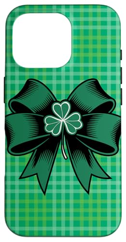 Hülle für iPhone 16 Pro Vintage Schleife mit Kleeblatt grün kariert von St Patricks Day Irish holiday shoppa