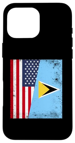 Hülle für iPhone 16 Pro Max Amerika St. Lucia Halbflagge American Lucian Pride von St. Lucia Flag Design Proud Saint Lucia Roots