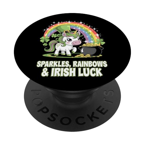 Niedliches St. Patrick's Day Einhorn Mädchen T-Shirt Regenbögen Irish Luck PopSockets Klebender PopGrip von St. Paddys Day Shamrock Animal Lover Children Tees