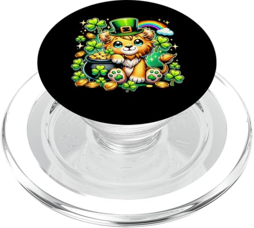 Niedliches St. Patrick's Day Kinder-T-Shirt mit Kleeblatt-Löwen-Liebhaber PopSockets PopGrip für MagSafe von St. Paddys Day Shamrock Animal Lover Children Tees