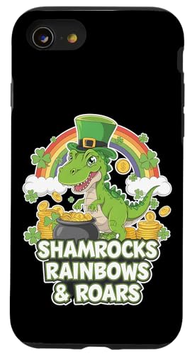 Süßes St. Patrick's Day Jungen Dino Tee Kleeblatt Regenbogen Brüllen Hülle für iPhone SE (2020) / 7 / 8 von St. Paddys Day Shamrock Animal Lover Children Tees