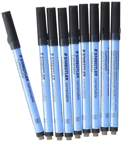 STAEDTLER 305 M-9 Lumocolor correctable Folienstift M-Spitze, circa 1.0 mm, 10 Stück im Kartonetui, schwarz von Staedtler