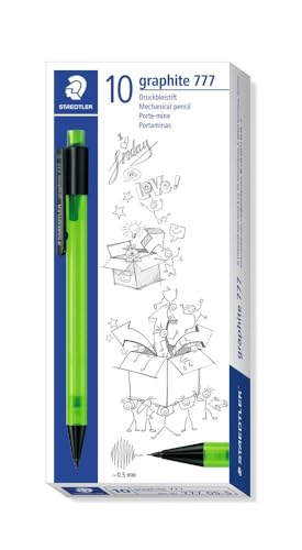 STAEDTLER STAEDTLER 777 05-5 Druckbleistift graphite gefüllt mit B-Minen, Minendurchmesser 0,5 mm, Schaftfarbe: grün, 10 Stück im Kartonetui von Staedtler