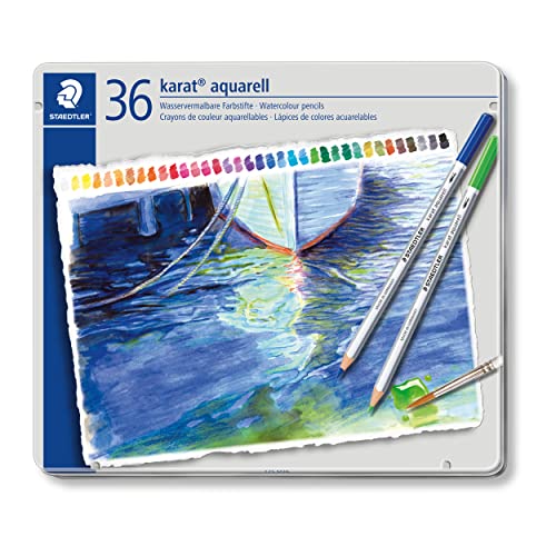 STAEDTLER aquarell Buntstifte karat aquarell, wasservermalbare, weiche und farbintensive Mine, für unterschiedliche Trocken- und Nasstechniken, 36 Aquarellstifte im Metalletui, 125 M36 von Staedtler