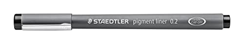 STAEDTLER schwarzer pigment liner, Linienbreite 0,2 mm, dokumentenechte Pigmenttinte, lange Metallspitze, lange Lebensdauer, 10 Fineliner im Kartonetui, 308 02-9 von Staedtler