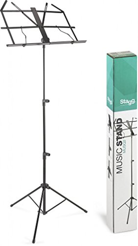 Stagg 22041 Notenständer mit Nylon-Verbindungsteilen (zusammenklapbar, Ablagehöhe: 52-123cm (20,5-48,5 Zoll), 3x Sektionen: 10/13/16mm, Rohrdurchmesser Beine: 12mm) von Stagg