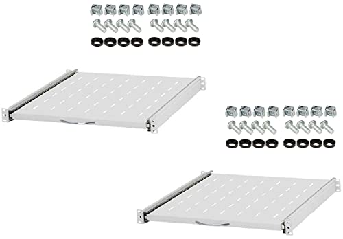 2 Stück 1 HE ausziehbare Rackablage, 45 cm tief in Grau RAL 7035, 19" 483 mm ausziebarer Fachboden Trägereinschub Rack Ablage Boden (1HE ausz. Ablage 450 mm GRAU, 2 Stück) von Stahlflex