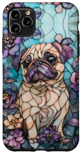 Hülle für iPhone 11 Pro Max Cute Pug Stained Art Effect Art Stain Art Floral Puppy Roses von Stained Art Effects ADC